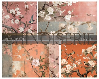 Orange Sherbet - Digital Chinoiserie Images for Decoupage or Collaging in Journals, Scrapbooks, Art Books, Greeting Cards, & Other Crafts
