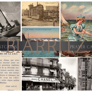 Biarritz Seaside Postcards & Prayer Cards Digital Set for Journals, Art Journal Ephemera, Scrapbooks, Wall Art, Greeting Cards, Penpal Mail