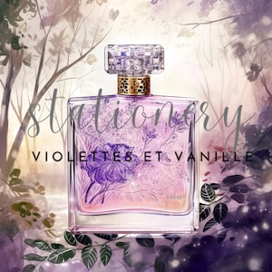Violettes et Vanille Parfum Printable Stationery - Download 16 Stück Briefpapier, Journalkarten, Notizen, Veilchen, Vintage Postkarte