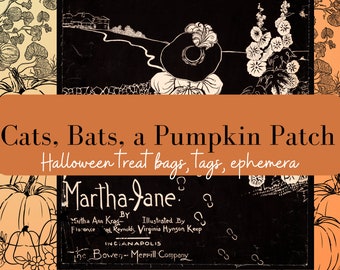 Vintage Halloween Ephemera Kit: Cats, Bats, Pumpkin Patch (Digital Download)