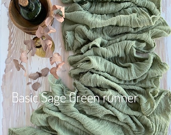 Sage Green dusty gauze fabric cotton table runner, colored cheese cloth & wedding gauze napkins for beach wedding, or newborn wraps, props