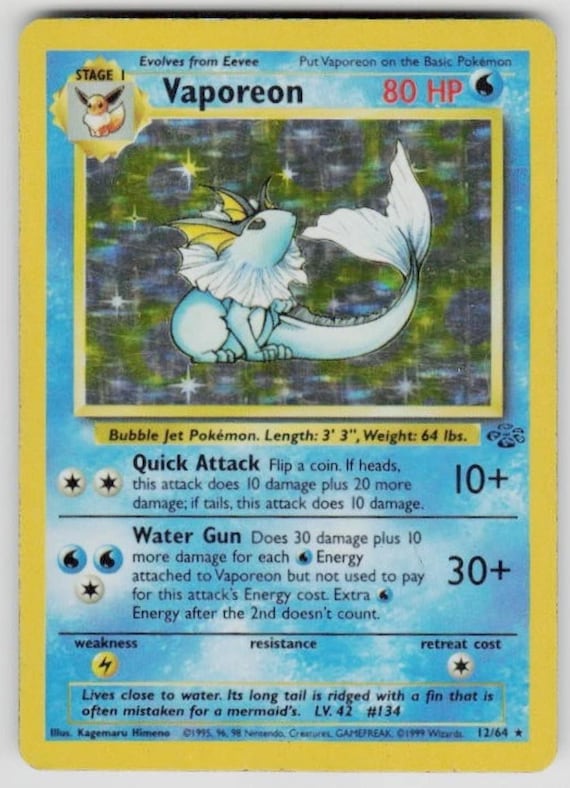 JUNGLE (JU) | Vaporeon (12/64) | Near Mint / Lightly Played Holofoil  Pokemon Card - Etsy