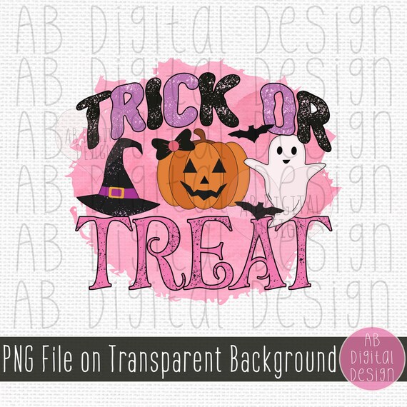Trick or Treat PNG Design | Kids Cute Halloween Sublimation Design | Pink Halloween PNG | Baby Halloween PNG | Digital Download only
