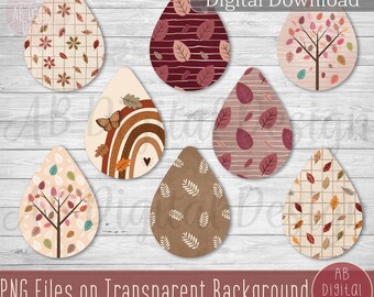 Fall Earring PNG Sublimation Designs | Teardrop Earring | Autumn Trees & Leaves Earring Bundle | PNG Files only | Digital Download