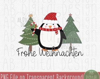 Frohe Weihnachten PNG Design | Cute Christmas Penguin Sublimation Design | Digital File only