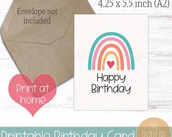 Cute Printable Birthday Card | Rainbow Greeting Card | Kids Printable Birthday Card | Digital File only