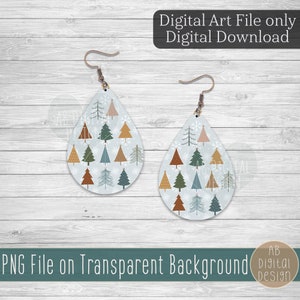 Christmas Tree Earring PNG Sublimation Design | Teardrop Earring | Winter Christmas Earring PNG File | Digital Download