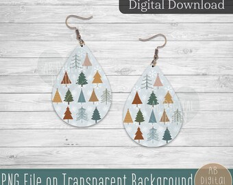 Christmas Tree Earring PNG Sublimation Design | Teardrop Earring | Winter Christmas Earring PNG File | Digital Download