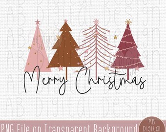 Merry Christmas PNG | Christmas Trees Sublimation Design | Pink Christmas PNG | Modern Boho Christmas Design | Digital File only