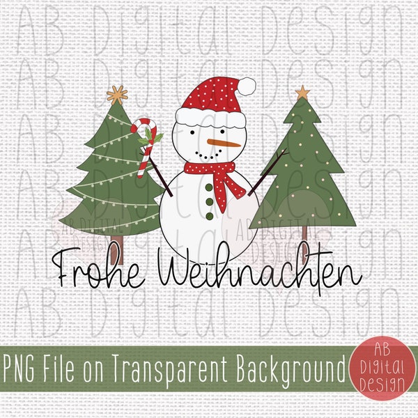 Frohe Weihnachten PNG Design | Christmas Snowman Sublimation Design | Digital File only