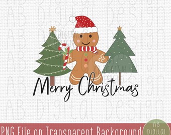Merry Christmas PNG | Sublimation Design | Cute Gingerbread & Christmas Trees | Kids Christmas PNG | Digital File Only