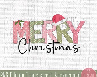 Merry Christmas PNG Design | Pink Christmas PNG Sublimation Design | Digital File only