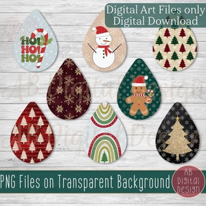 Christmas Earring PNG Sublimation Designs | Teardrop Earring | Winter Christmas Earrings Bundle | PNG Files only | Digital Download