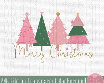 Merry Christmas PNG | Christmas Tree Sublimation Design | Pink Christmas PNG | Modern Boho Christmas Design | Digital File only
