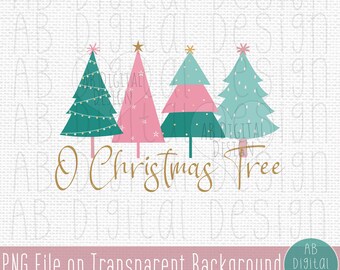 Christmas Trees PNG Design | Pink Christmas PNG Sublimation Design | Mint Green Boho Christmas | Digital File only