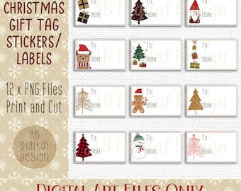Printable Christmas Gift Tag Labels | Print then Cut | Print at Home Christmas Stickers | Digital Files only