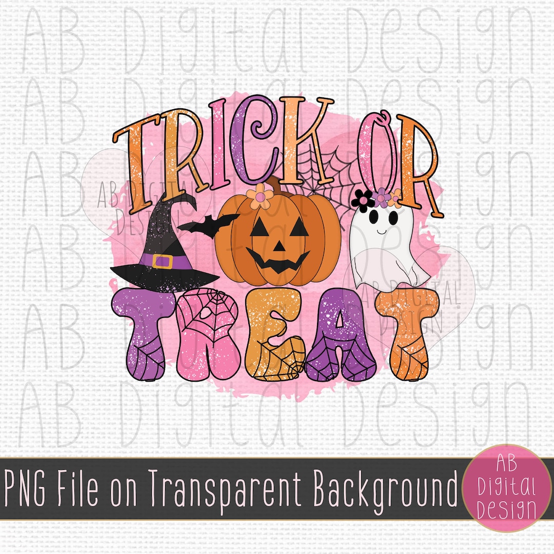 Trick or Treat PNG Design | Kids Pink Halloween Sublimation Design ...