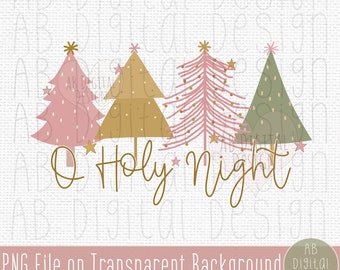 Christian Christmas PNG | Sublimation Design | Boho Pink & Gold Christmas Trees PNG | Digital File only