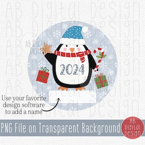 Christmas Penguin PNG Sublimation Design | Round Ornament PNG | Kids Baby Personalized Name Christmas PNG Design | Digital File only