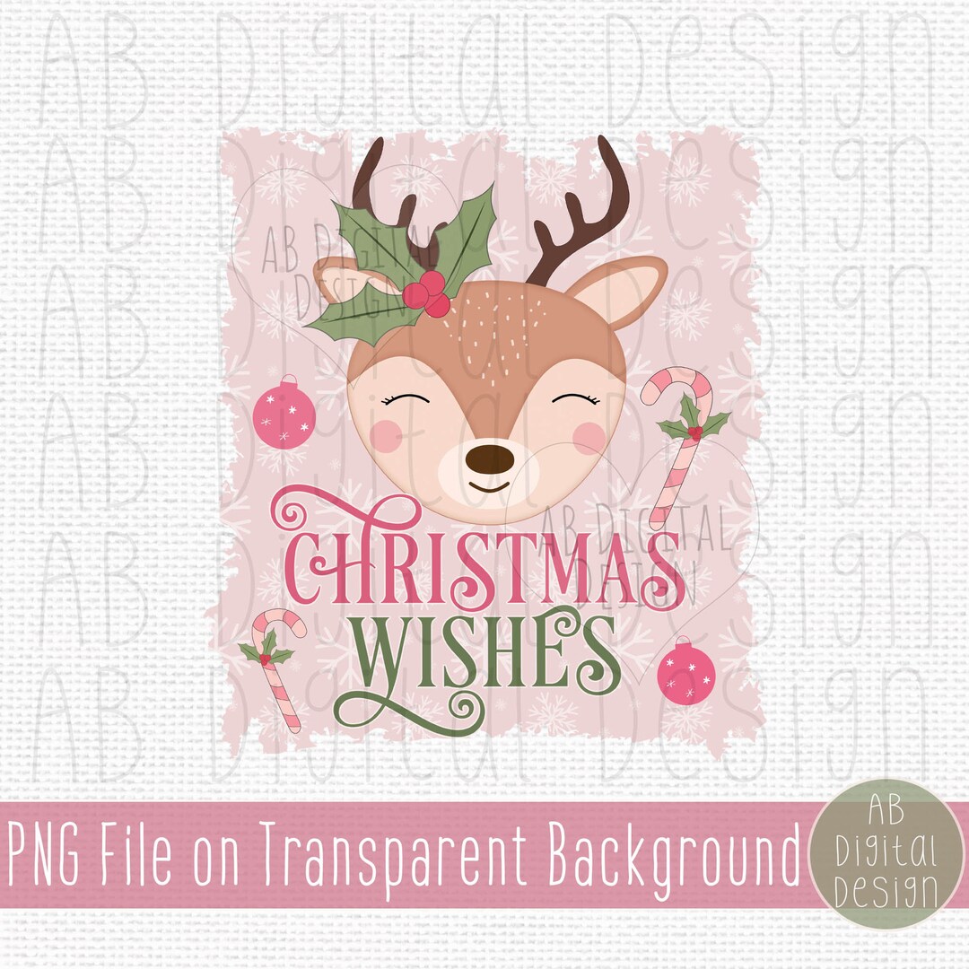 Cute Christmas Reindeer PNG | Pink Christmas Sublimation Design | Girls ...