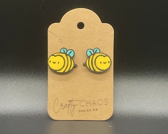 Bumble Bee Stud Earrings, Bee Earrings, Animal Earrings, Handmade Jewelry, Bee Lover, Bees, Cute Fun Earrings