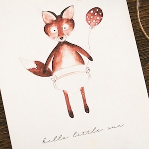 Carte de renard pour la naissance de bébé Carte de félicitations Hello Little One