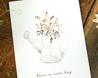 Greeting card watering can postcard have a nice day birthday card mom girlfriend
