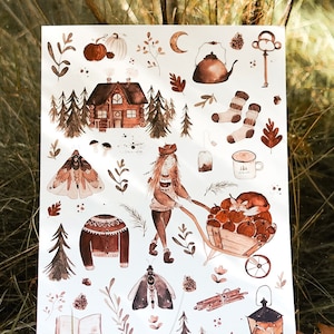 Tarjeta de felicitación con zorros, animales del bosque, calabaza, postal, niña zorro