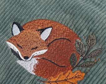 Fox Cord Crossbody Bag, Sleeping Fox Embroidery, Belt Bag, Fox Design