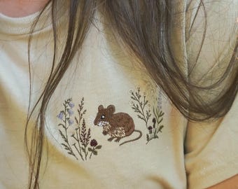 embroidered T-shirt with woodland animal motif
