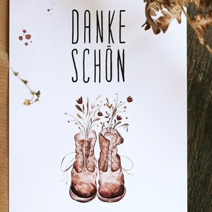 Carte de remerciement, carte postale, bottes, fleurs