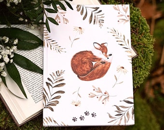 Cuaderno diario zorro durmiendo zorra animales del bosque flores plantas zorro niña