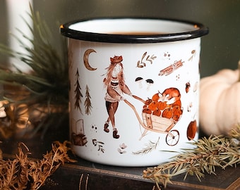 Tasse Emaille Reisetasse Herbst Fuchs Wald