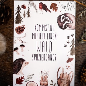 Grußkarte Waldspaziergang Wald Waldtiermotive Postkarte kommst Du mit auf einen Waldspaziergang