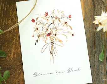 Postcard Flowers for You Greeting Card Bouquet Grandma Mom Girlfriend