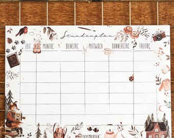 Wipeable timetable fox forest magnetic foil nature student plan forest animal design school beginners weekly plan school enrollment gift