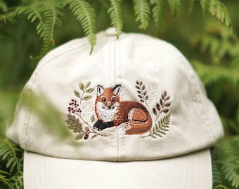 Embroidered fox vintage cap woodland animal embroidery of your choice