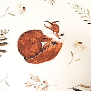 Poster schlafender Fuchs Wald Blumen Pflanzen niedliches Wandbild Kinderzimmer Print Baby