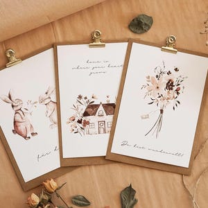 Cartes de vœux, lapins, bouquet de printemps, cartes d'anniversaire, cartes postales pour déménagement
