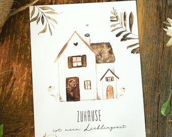 Postcard home card for moving in cozy house congratulations card