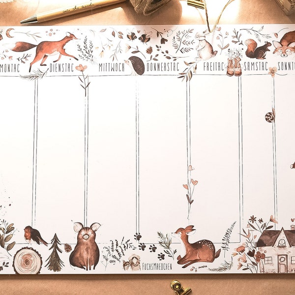 Desk pad DIN A3 Forest Fox Animals Family Planner Weekly Planner