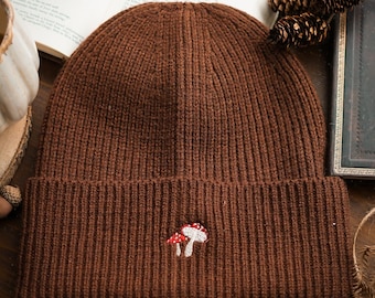 embroidered lucky mushroom hat fly agaric autumn beanie