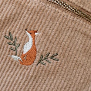 Sac bandoulière en velours côtelé avec broderie renard
