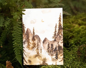 Poster forest mood fir trees mural quiet forest night moonlight hygge mood DIN A4