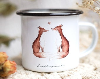 Enamel cup travel cup fox in love foxes partner love Valentine's Day