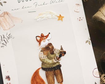 Iron-on pictures sheet fox in starry magic iron-on for children's clothing upcycling DIY iron-on sticker forest animal motif Christmas