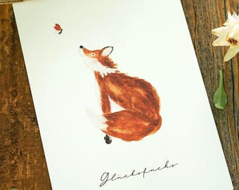 Fox greeting card lucky fox postcard happy