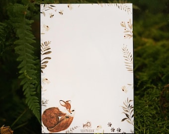 Fox motif DIN A6 note pad sleeping fox forest gift