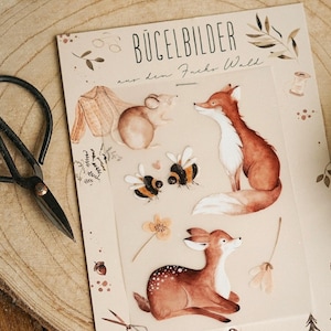 Bügel Bilder Bogen Waldfreunde Fuchs Maus Bienenliebe Reh Upcycling Kinder Bekleidung kreativ Geburtstags Geschenk