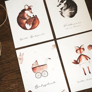 Ensemble de cartes de naissance Renard Animaux de la forêt Bienvenue Petit Miracle Bébé Grossesse